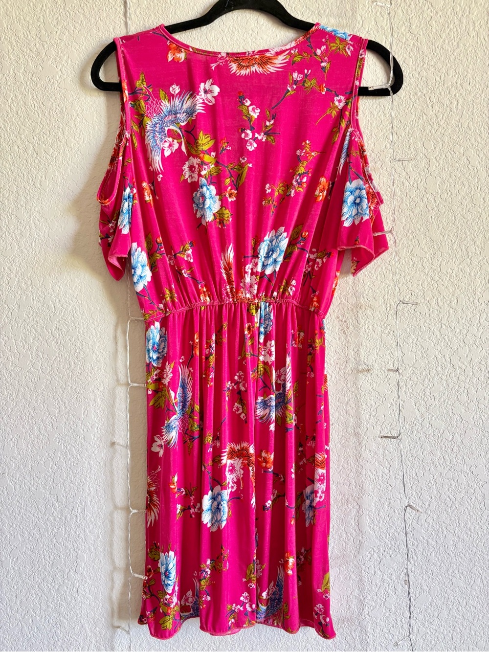 Fuchsia Floral Cold-Shoulder Dress